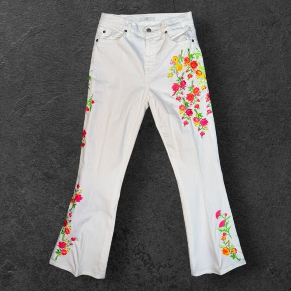 7 For All Mankind Embroidered Floral White Jeans – Size 27
